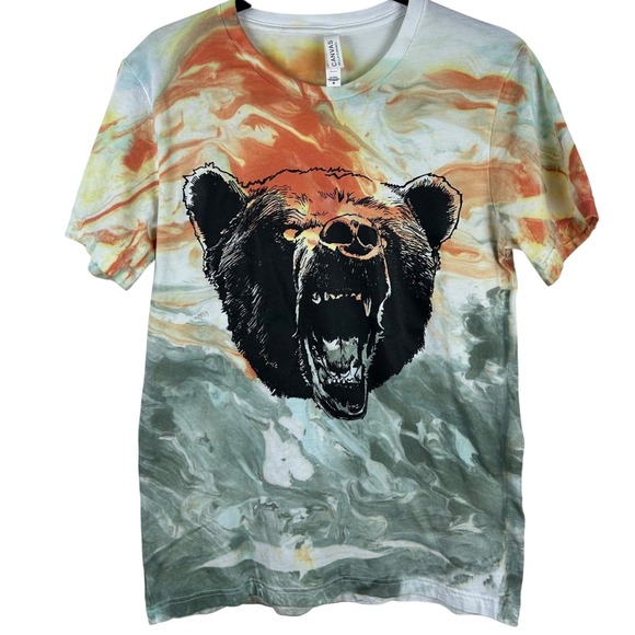 Artisan Marbled Tie Dye Roaring Bear T-Shirt Sz M NorCal Psychedelic Festival - Picture 1 of 6